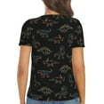 thumbnail image 5 of Zufioo Neon Dinosaur for Women's Deep V-neck Short-sleeved T-shirt, Top with Short Sleeves - with Stainless Steel Buckle, Moisture Wicking, Ideal Home Wear-X-Large, 5 of 9