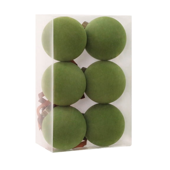 Christmas Ball Ornaments, 6 Pcs 3.15 Inch Flocked Velvet Christmas Balls, Shatterproof Hanging Tree Holiday Decor,Army Green