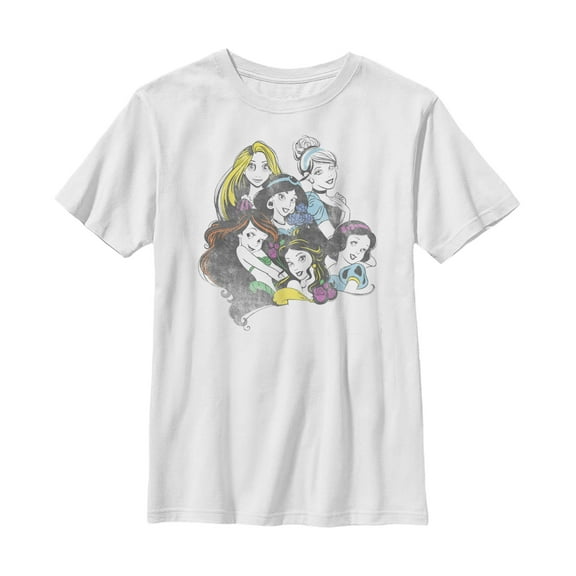 Boy's Disney Princesses Vintage Heroines  Graphic Tee White Small