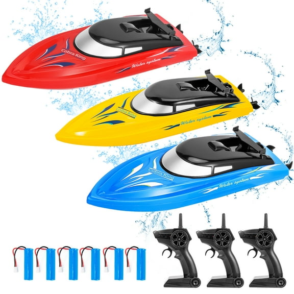 3 Pcs RC Boat, 10km/H 2.4G High Speed Remote Control Boats with 6 Rechargeable Battery