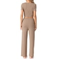 thumbnail image 3 of INSPIRE CHIC Women's Pajama Ribbed Knit 2 Piece Short Sleeve Crop Top with Pants Casual Outfits Lounge Sets M Camel, 3 of 5