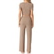 thumbnail image 3 of INSPIRAR CHIC Conjunto de Pijama de Mujer de Punto Acanalado de 2 Piezas con Top Corto de Manga Corta y Pantalones, Conjuntos de Ropa Casual XS Camel, 3 of 5
