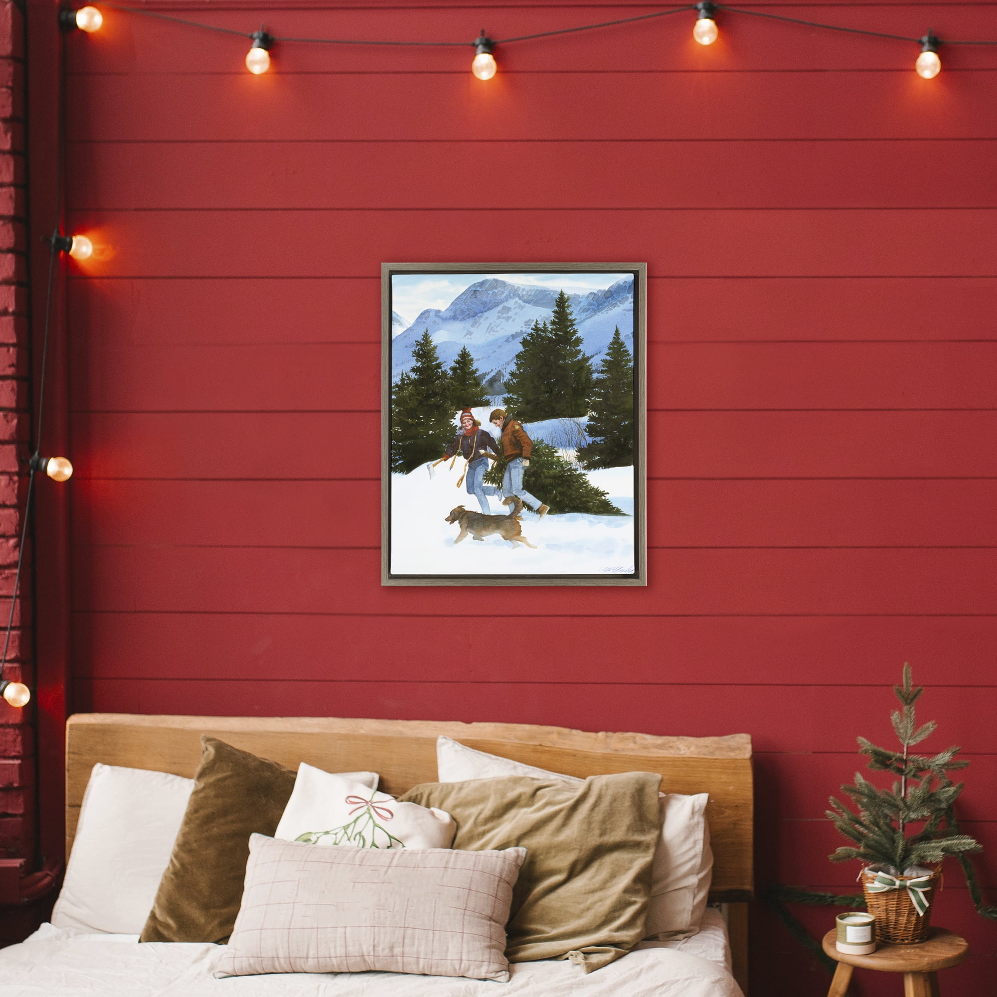 Couple Bringing Home Tree Brown Framed Floater Canvas Wall Art, design by Wind River Studios