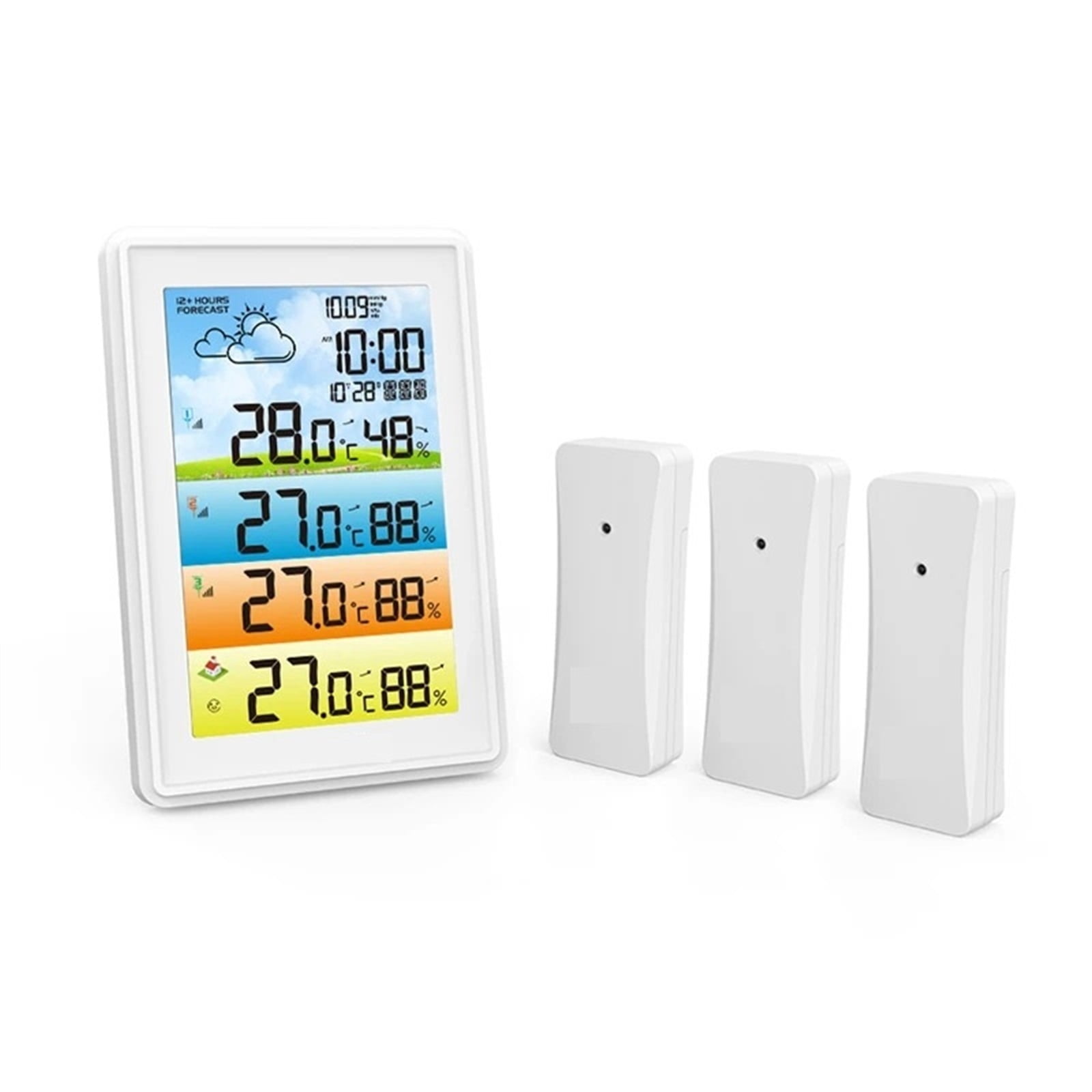 Wireless Colorful Weather Station Digital Indoor Hygrometer Thermometer Barometer Forecast Trend Moon Phase Alarm Clock 3 Sensor ,High Precision