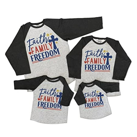 

7 ate 9 Apparel Matching Family 4th of July Shirts - Faith Family Freedom Grey Shirt 3T