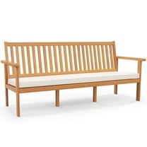 Barara King Outdoor 3-Seat Wood Bench with Seat Cushion and Slatted Seat-White