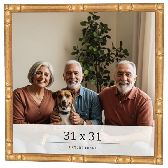 31x31 Frame Gold Bamboo Solid Wood Picture Frame | 0.75 Inch Moulding Width | Interior Frame Depth