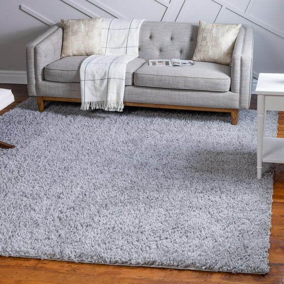 Unique Loom Davos Shag Collection Area Rug - Solid (3' 1" Square Sterling)