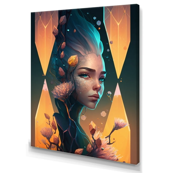 Designart Woman Portrait With Flowers 5 Hexagon Canvas Wall Art