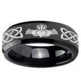 thumbnail image 2 of Irish Claddagh 8MM Beveled Edge Polish Black Tungsten Men Ring, 2 of 2