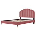 thumbnail image 3 of Platform Bed Frame, Queen Size, Pink, Velvet, Modern Contemporary, Bedroom Master Guest Suite Room, 3 of 5