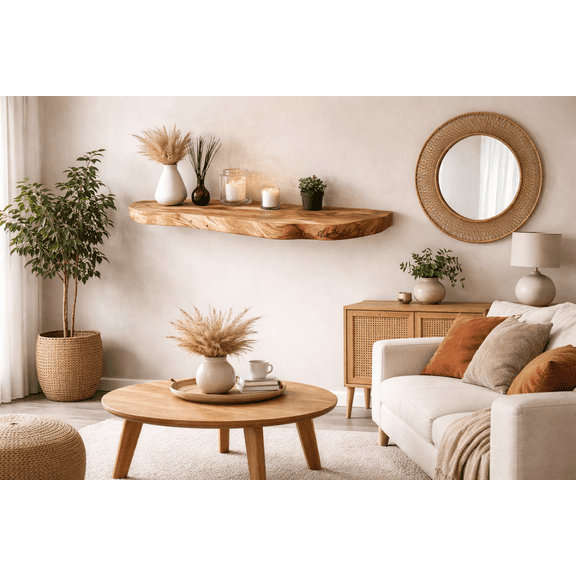 Floating Shelves for Wall Decor, Rustic Solid Elm Wood Floating Shelves Wall Mounted, Wall Shelves with Invisible Bracket for Living Room Bedroom Kitchen,