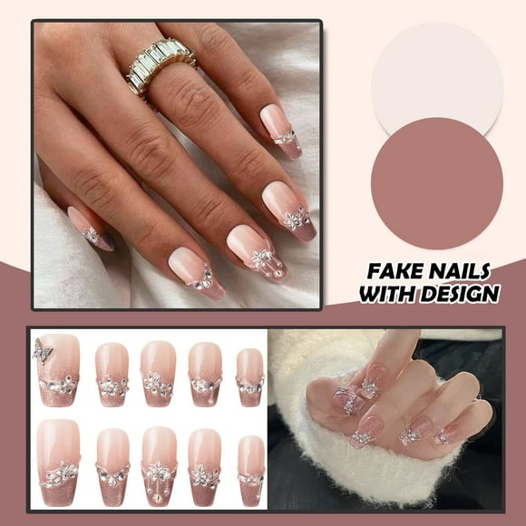 Press on Nails Gel x Nail Kit Stiwee Stylish Nude Medium Press-On False Nails with Trendy Designs - Instant Glam for Women, Parties, and Special Occasions