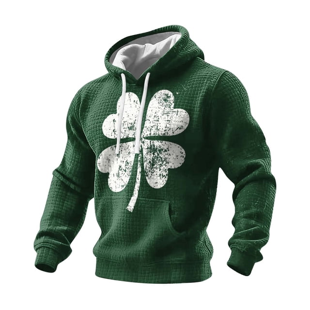 Ceisia Men's St. Patrick's Day Graphic Hoodie Casual Pullover | Dark Green Vintage Clover Print Relaxed Fit Drawstring Hooded Top Gifts