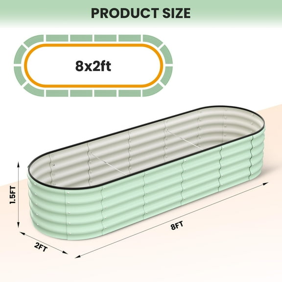 EastVita 8X2x1.5FT Galvanized Raised Garden Bed Kit,Galvanized Planter Raised Garden Boxes Outdoor,Oval Large Metal Raised Garden Beds