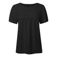 thumbnail image 6 of MIXUE Boho Tops For Women Summer Solid Color Lace Crew Neck Short Sleeve Pullover Shirts For Women Tee Shirts Holiday Wear,Black,L, 6 of 7