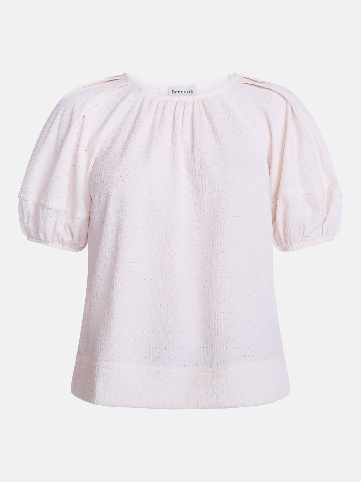 Scenario Women's Textured Top with Short Puff Sleeves, Sizes XS-XXXL