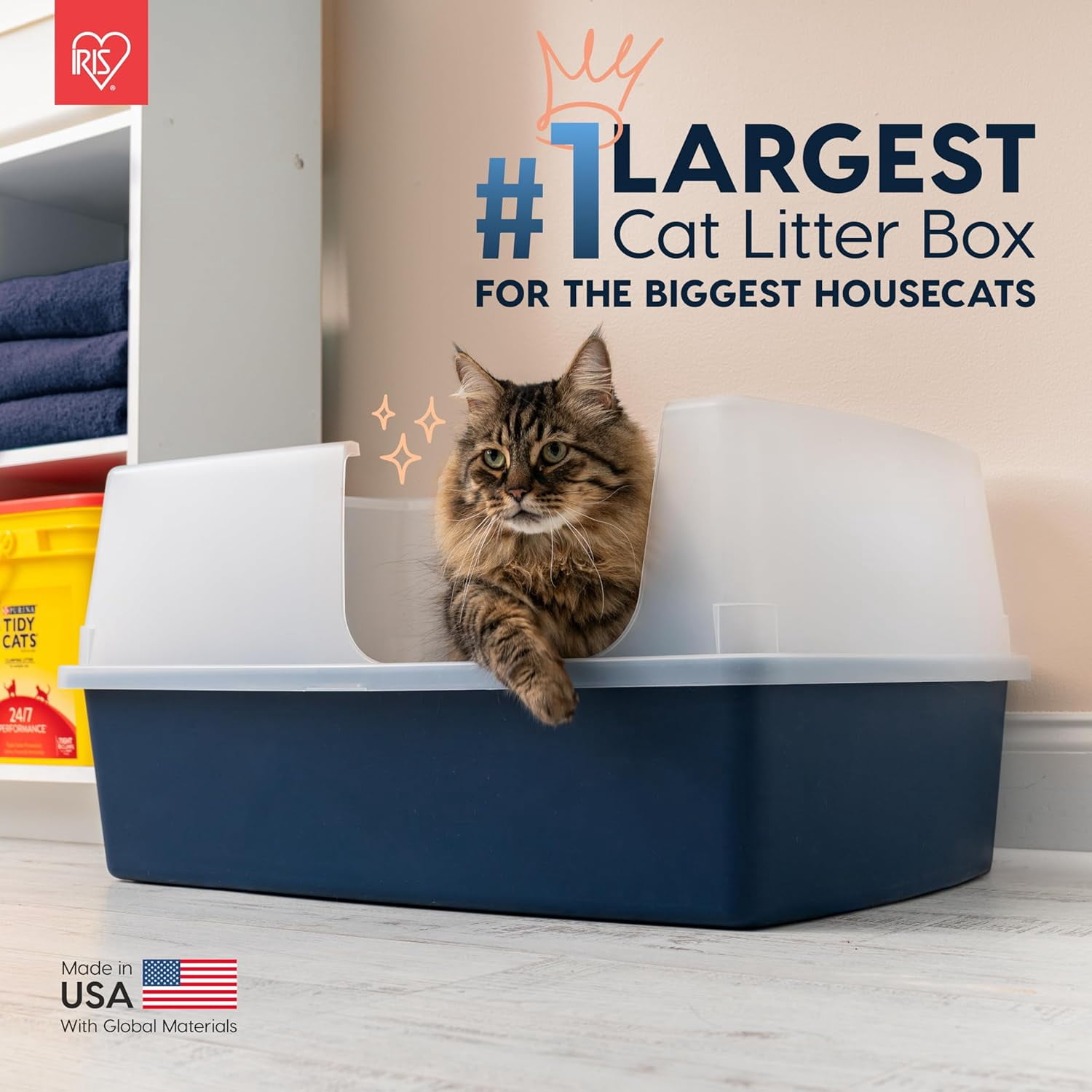 Miemie XX-Large Side Entry Cat Litter Box, Open Top Extra Large Litter Box for Big Cats and Multi-Cat Households, High Sided Scatter Shield, Easy to Clean, 30" L x 20" W x 14" H, Navy