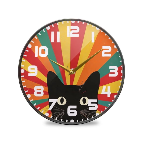 Yayeee Wall Clock for Living Room 9.5 inch Battery Operated Round with Holder, Black Cat