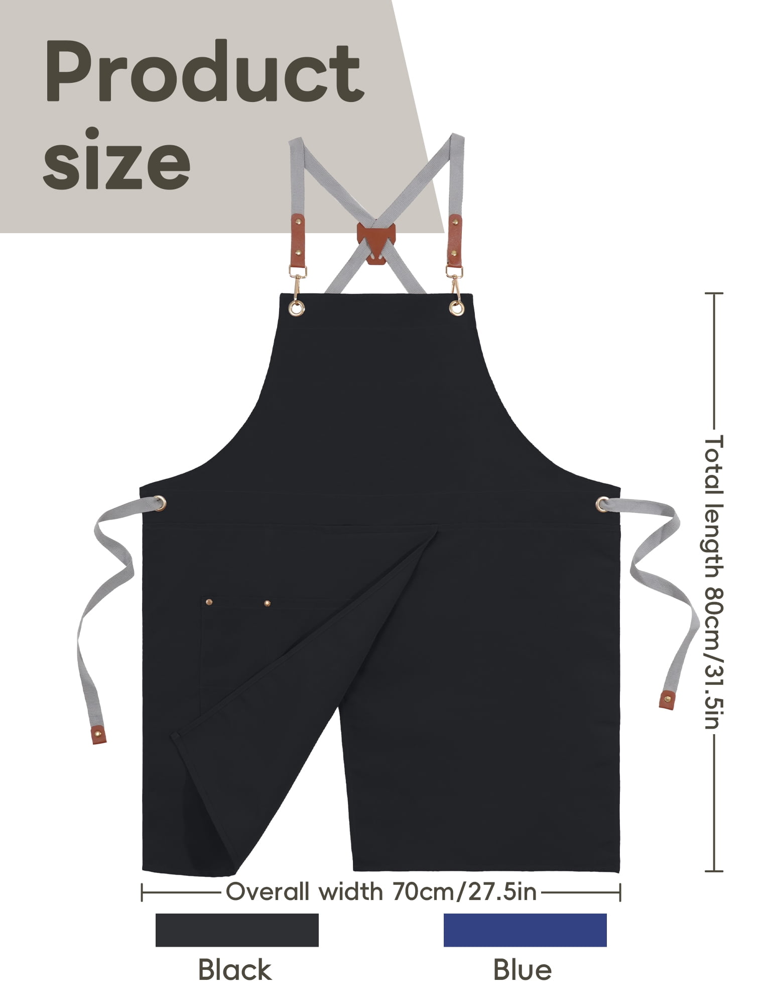 HonorHut Canvas Chef Apron Split Leg Apron with Multi Pocket Cross Back Adjustable Strap Work Apron for Kitchen Cooking Baking Grilling Black