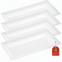 Yumchikel Decorative Plastic Serving Tray and Platter Set, Plates ,4-Pack, 14" x 7.5"