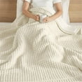 thumbnail image 5 of Pemberly Row 50x60" Contemporary Chenille Waffle Knit Throw in Ivory, 5 of 8
