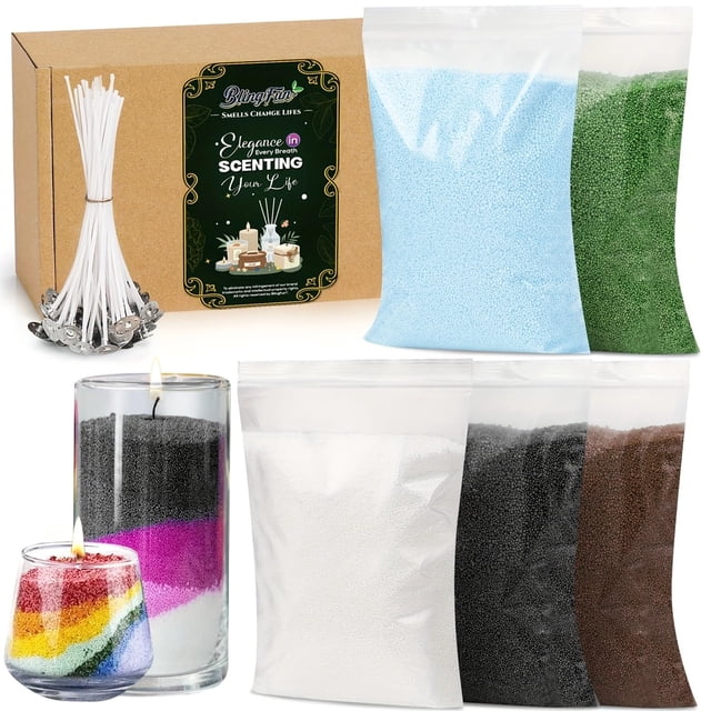 Kit para Hacer Velas con Cera Arenilla Blingfun, 500g, 5 Colores, 20 Mechas