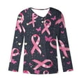 thumbnail image 4 of VKOYWKM Breast Cancer Awareness Shirts for Women Long Sleeve Collar V Neck Pink Ribbon Tops Dressy Casual Tunic Blouses Breast Cancer Survivor Top, 4 of 5