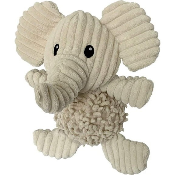 Petlou Durable Natural Nubby Plush Dog Toys with Squeaker and Crinkle Paper in Multi-Size (Natural Elephant - M, 10 Inch)