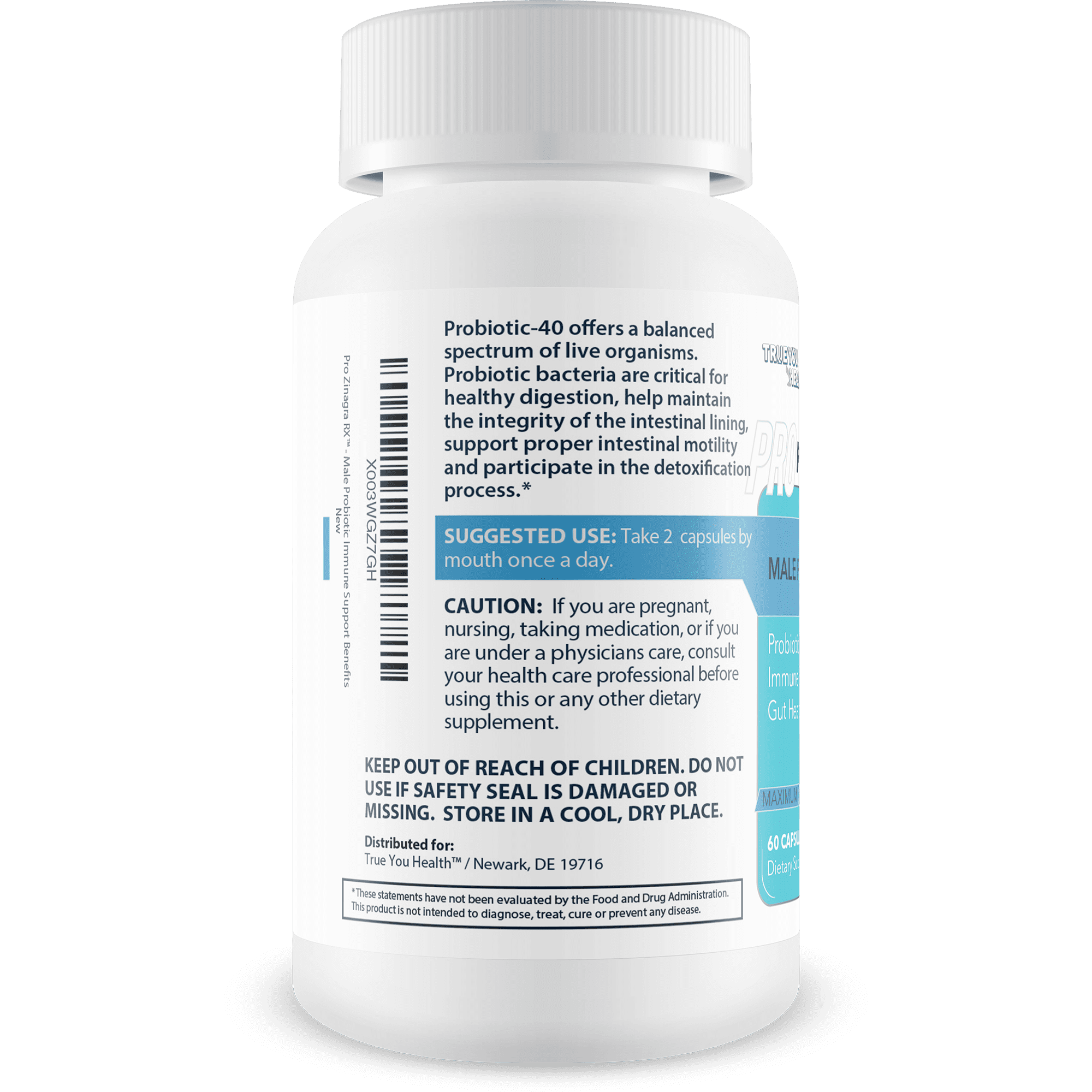 Pro Zinagra RX - Male Probiotic Support - Promote Increased Energy & Endurance - Support Gut & Male Health with Probiotics for Men - 40 Billion CFU Male Formula - Additional Immune Support Benefits