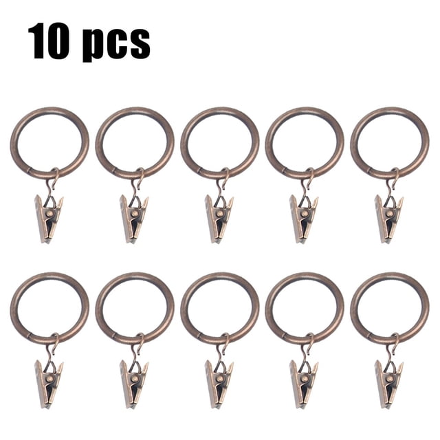 10 Pack Metal Curtain Pole Rod Voile Net Rings Hooks With Clips Hanging 35mm