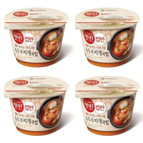 Cupbahn Korean Pre-Cooked Meal with White Rice - 25 Taste by Hetbahn ?? ?? (Soft Tofu Stew, 4 Bowls)
