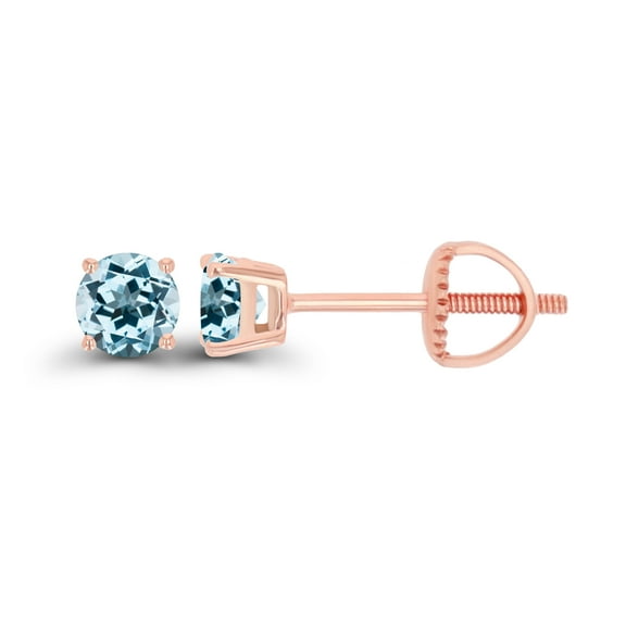 Decadence 14K Rose Gold Plated Sterling Silver 4mm Round Natural Sky Blue Topaz December Birthstone Screwback Stud Earrings