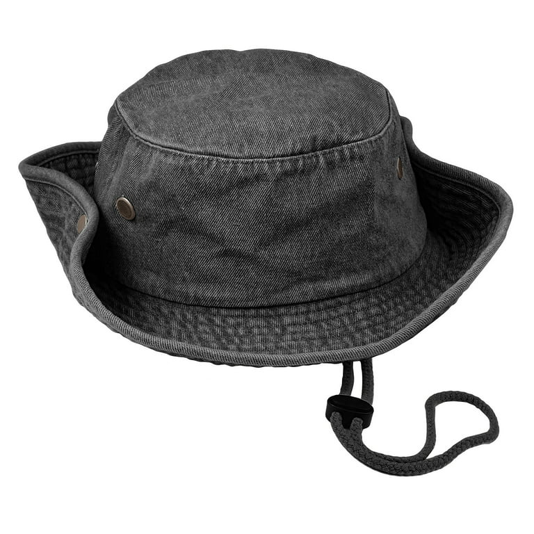 Wide Brim Hiking Fishing Safari Boonie Bucket Hats 100% Cotton UV Sun  Protection For Men Women Outdoor Activities L/XL Black Denim 