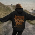 thumbnail image 6 of idosla Hoodies for Women Trendy Jesus Loves You Hoodie Oversized Long Sleeve Christian Sweatshirts Outfit (Black, L), 6 of 7