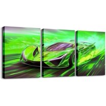 Hieng Race Car Canvas Wall Art for Living Room Bedroom Red Blue Picture Wall Decor for Bathroom Speed Sports Car Kids Boys Girls Artwork Posters Extreme Sports Painting(Only canvas)