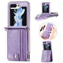 Nalacover for Samsung Galaxy Z Flip 6 Crossbody Wallet Case with Detachable Card Slots Shoulder Strap, Premium PU Leather Zipper Pocket Shockproof Flip Cover with Kickstand Lanyard Case, Purple