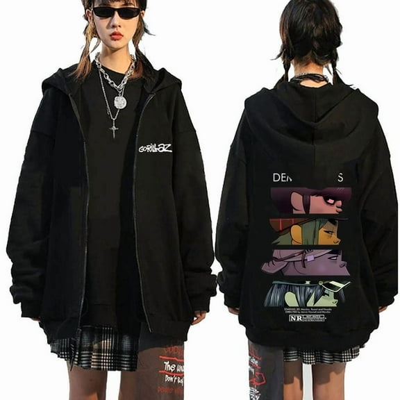 Gorillaz Inspired Demon Days Eyes Graphic Zip Up Hoodie - Unisex Oversized Casual Long Sleeve Daily Wear Fall/Winter