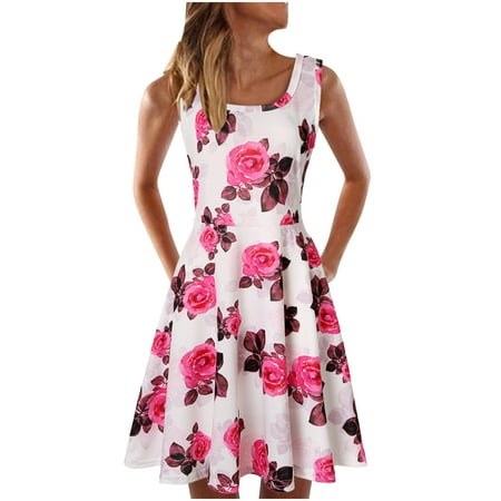 

Black Dresses for Women Pink Dress for Women Women Leisure Sleeveless Dress O-neck Summer Print Dress for Beach on Clearance Dress Pants Women Black Dress Flower Girl Dress White M