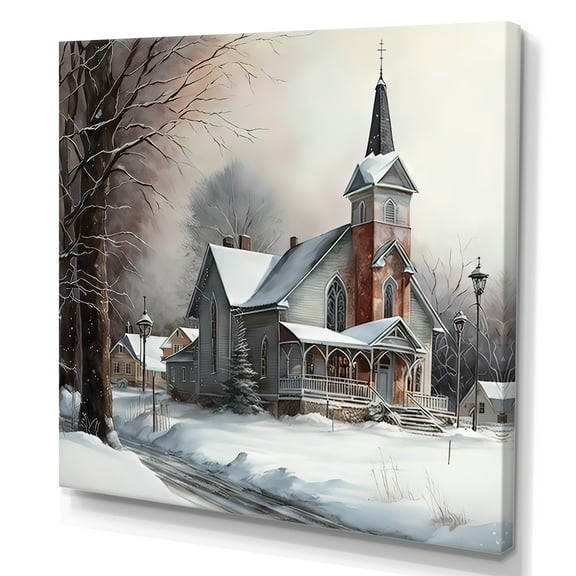 Designart Church In Country During Winter V Canvas Wall Art