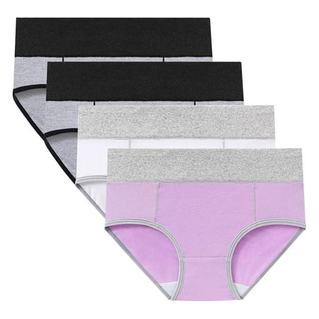 Scyoekwg Womens Underwear High Waisted Panties Cotton Physiological Underpants Ladies Underpants Patchwork Stretchy Hipster Panties High Waisted Underwear Underpants 4 Pack(Purple M)