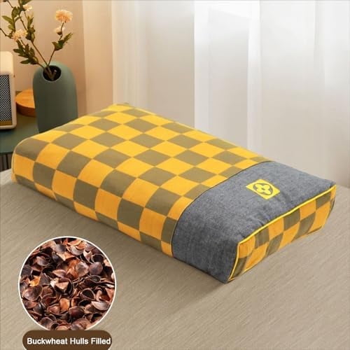 Edomi Cube Cooling Pillow for Side Sleepers Plaid Decor Pillow for Sleeping, Back Lumbar Pillow Support Head Neck for Pain Relief, Rectangle Neck Pillow Covers(17x10 Inch, Orange)