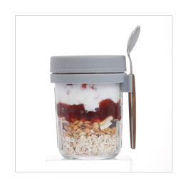 ANOTION 4 Pack Overnight Oats Jars - 24 Oz Glass Mason Jars With Bamboo Lids, Straws & Spoons