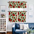 thumbnail image 2 of Red Strawberry Kitchen Curtains Valances and Tiers Set of 3 Country Fruit Flower Floral Lraf Green Background Tier Curtains and Valance with Rod Pocket for Small Windows, 27.5"x24", 2 of 9