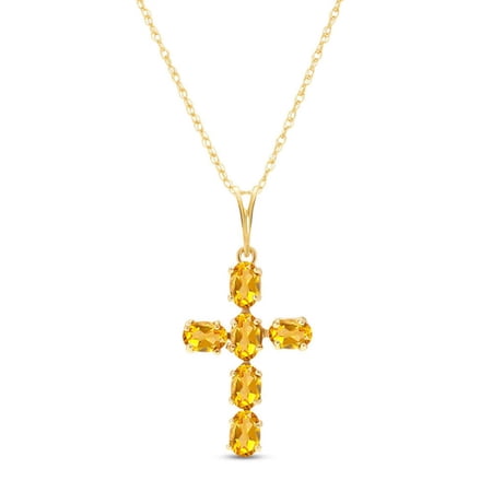 Galaxy Gold 14K Solid Yellow Gold 18" Cross Pendant Necklace with Natural Citrine, 14"-24" Sizes, November Birthstone, Symbol of Warmth and Faith