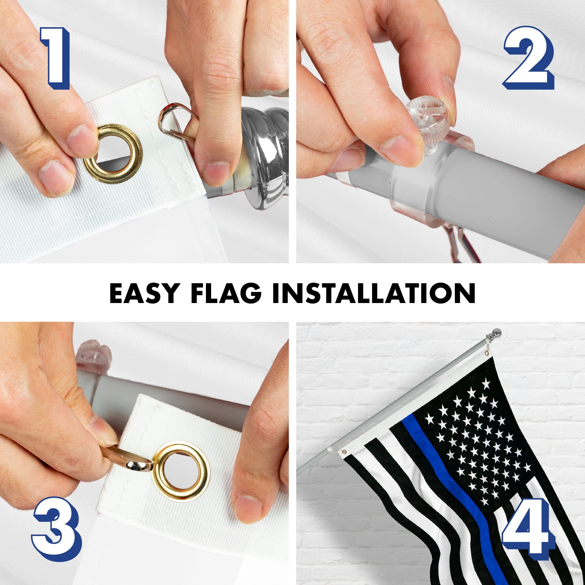 G128 Flag Pole 5 FT Silver Tangle Free & Thin Blue Flag 2.5x4 FT Combo Embroidered Spun Polyester