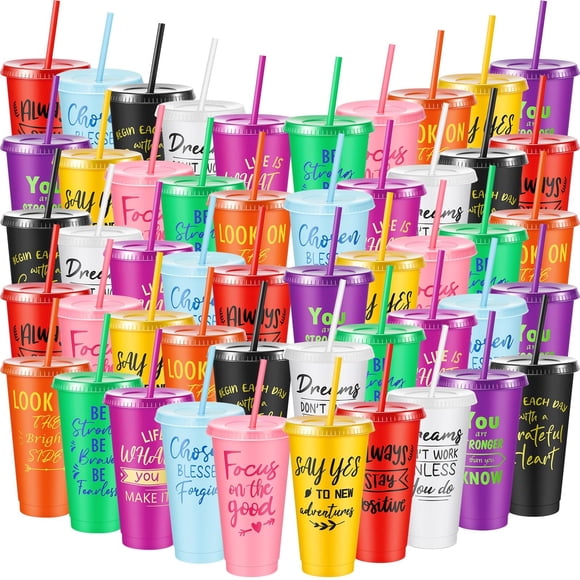 Paquete de 50 vasos de plástico inspiradores de 710 ml de Uiifan a granel