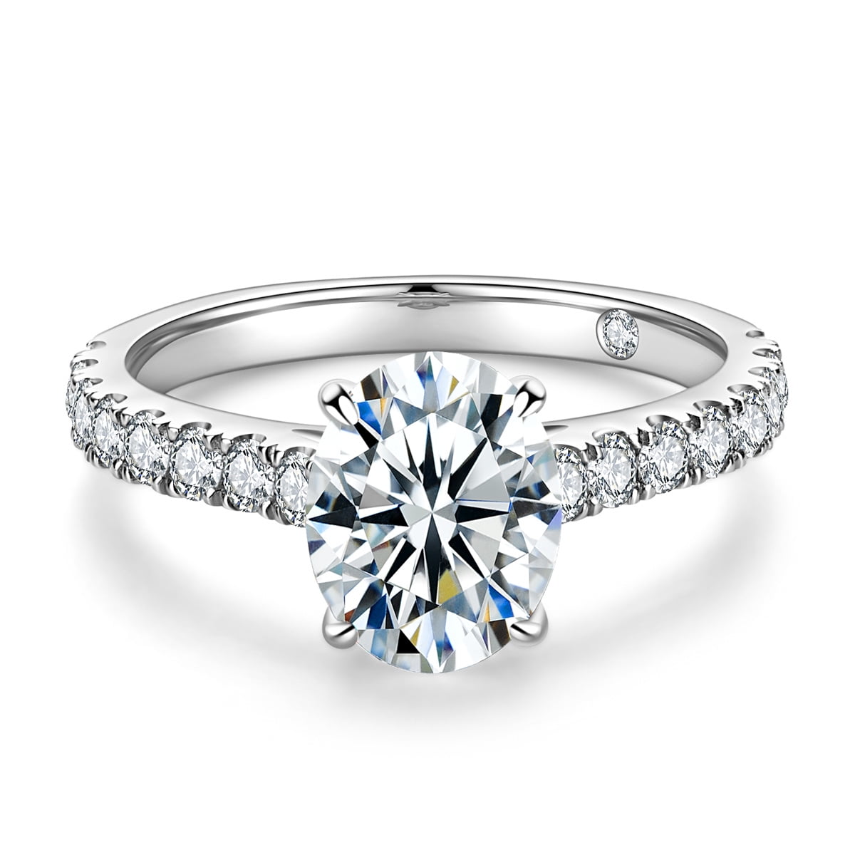 AnuClub 2 Carat Moissanite Engagement Ring Oval Cut D Color VVS1 18K White Gold Plated Sterling Silver Promise Anniversary Ring for Women
