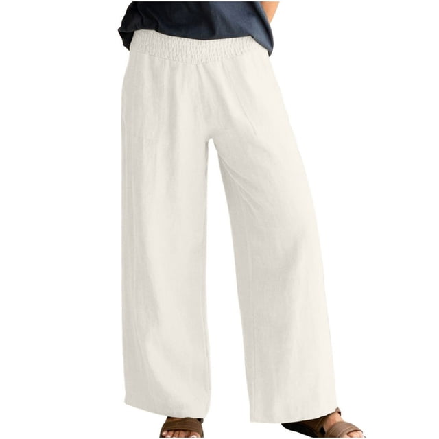 Pantalon Grand Ample pour Femmes en Coton et Lin, Grande Taille, avec Poches