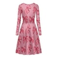 thumbnail image 5 of Renewold Bow Long Sleeve Women Dresses Casual Valentine's Day Flowy Swing Shift Dresses Outdoor Vacation Play Skater Twirl Dress Elegant Dress Size L, Pink, 5 of 7